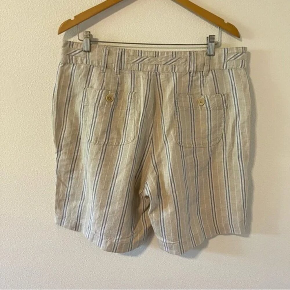 Sundance Wilde Linen Bermuda Shorts Tan High Rise Blue Stripe Button Det… - Picture 4 of 9
